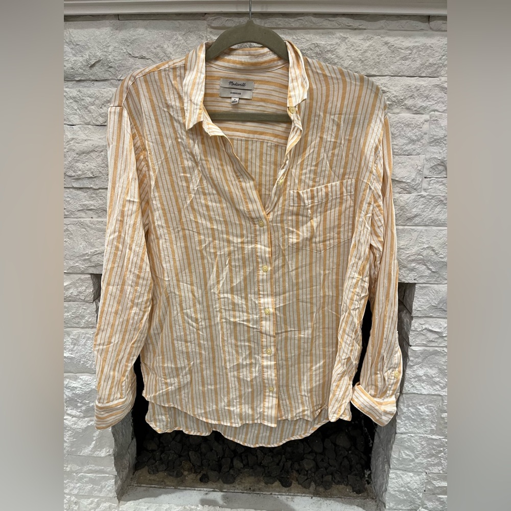 Madewell yellow and white vertical stripe button down
